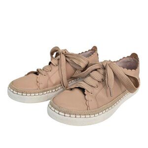 Kate Spade Lena Leather Scalloped Casual Sneaker in Natural Sz 7M